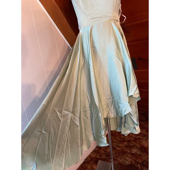 Lulus Days Like Today Sage Satin Asymmetrical Tie-Back Midi Dress NWT Sz S - Picture 6 of 9